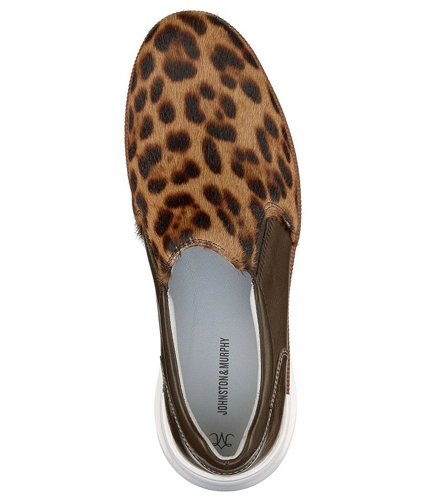 Johnston & Murphy Emery Leopard Print Hair Calf Leather Double Gore Slip-On Sneakers