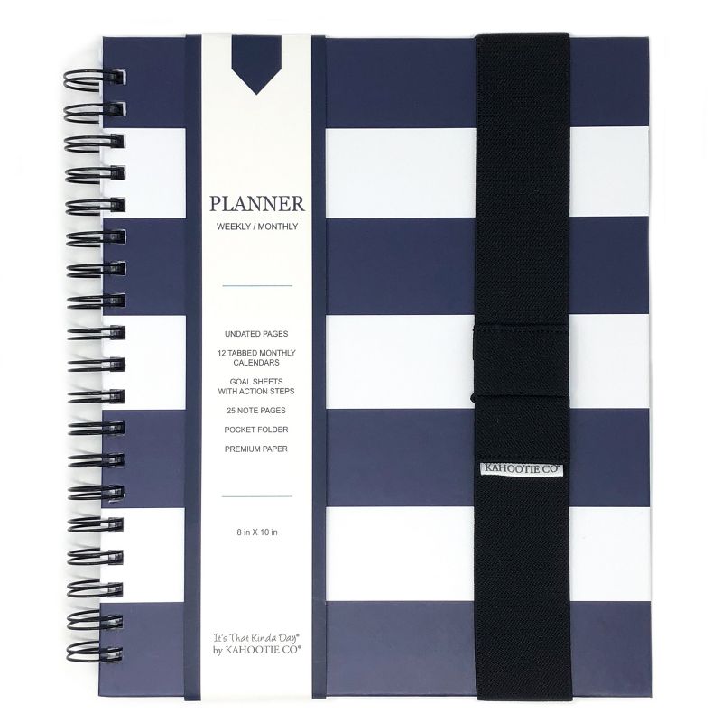 Undated Weekly Planner 8"x10", Book Band & Stickers Bundle Navy Stripes - Kahootie Co
