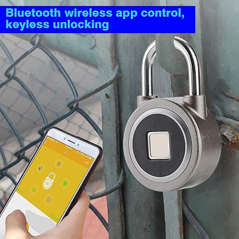Padlock, Bluetooth Lock, APP, IP65 Waterproof, Smart Padlock with Keyless Biometric Suitable for Gym, Sports, Bike, School, Cabinet, Garage and Storage