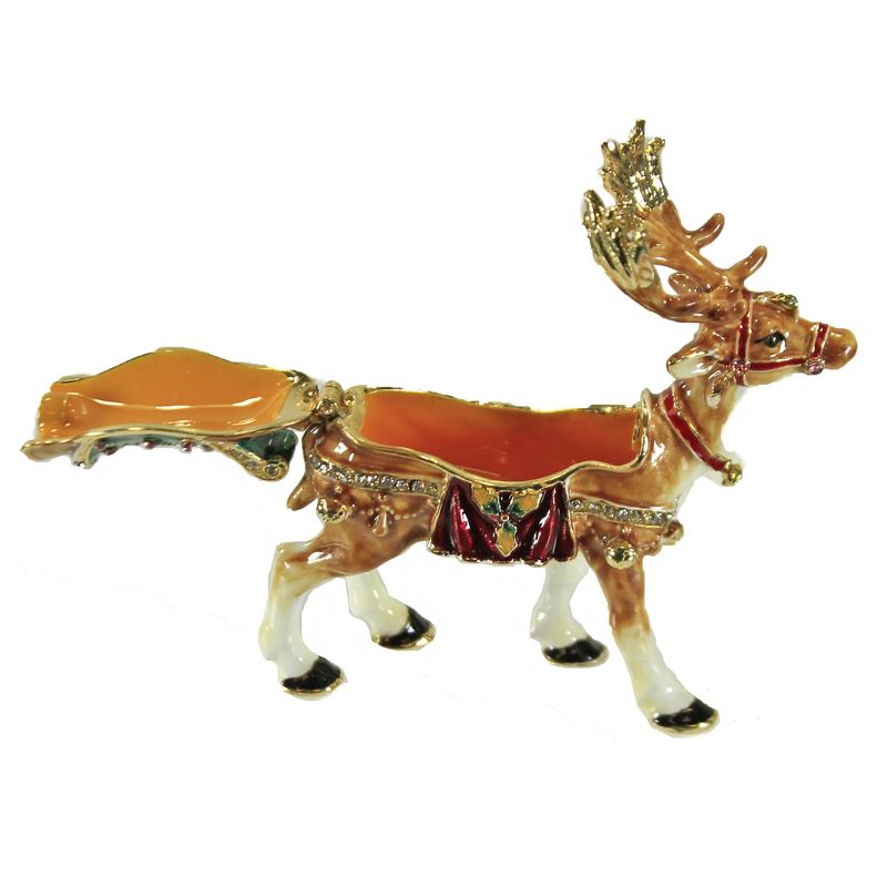 Hinged Trinket Box 3.25" Reindeer Box Christmas Antlers Saddle  -  Decorative Figurines