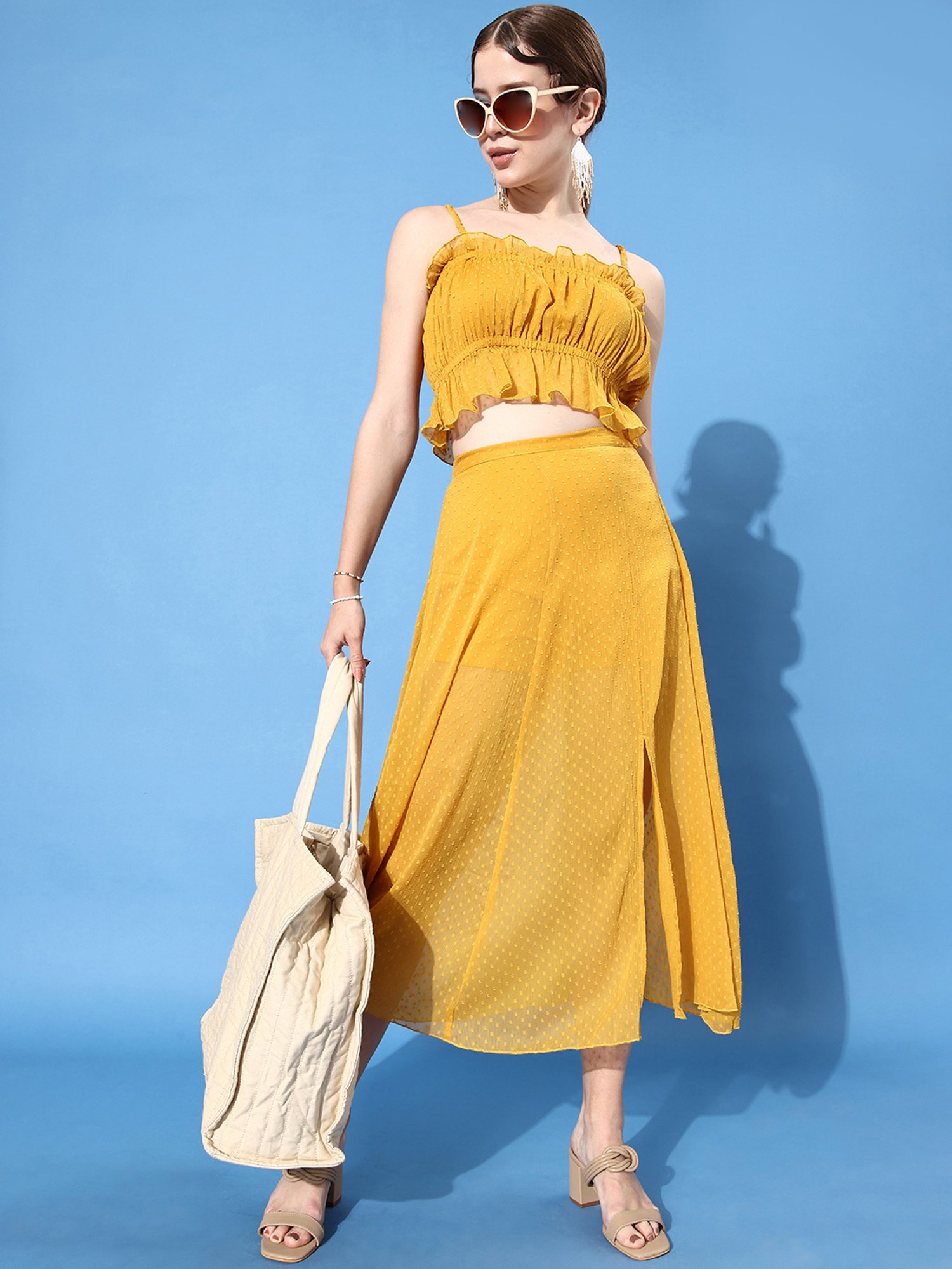 Anvi Be Yourself Mustard Self Print Skirt