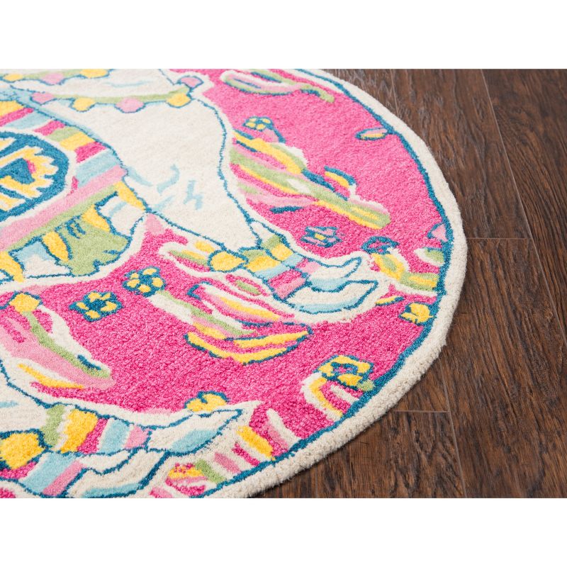 3'X3' Tufted Horses Round Accent Rug Pink - Rizzy Home