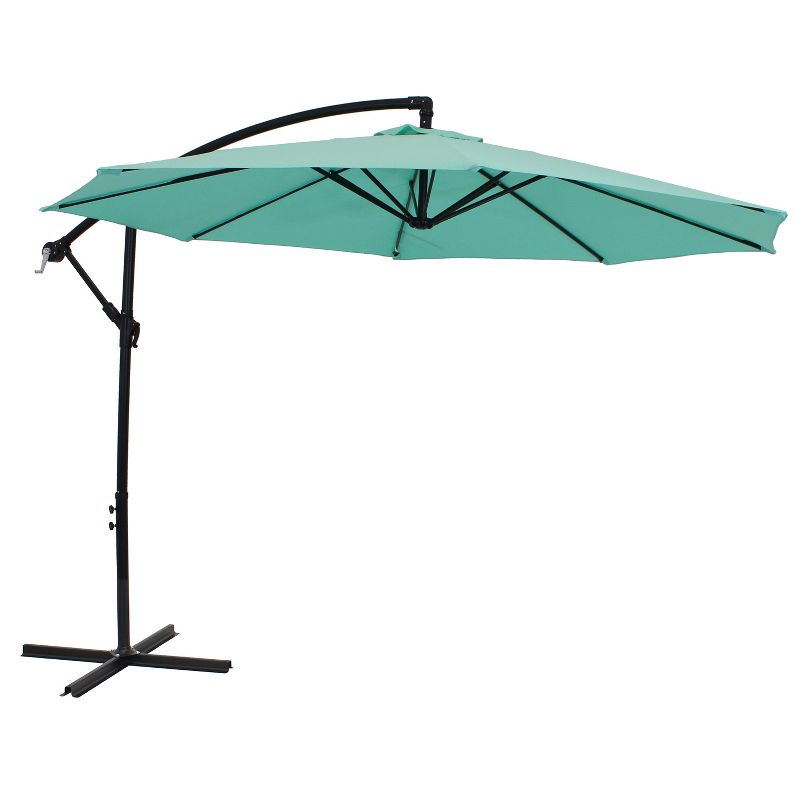 Sunnydaze Outdoor Steel Cantilever Offset Patio Umbrella with Air Vent, Crank, and Base - 9' - Seafoam
