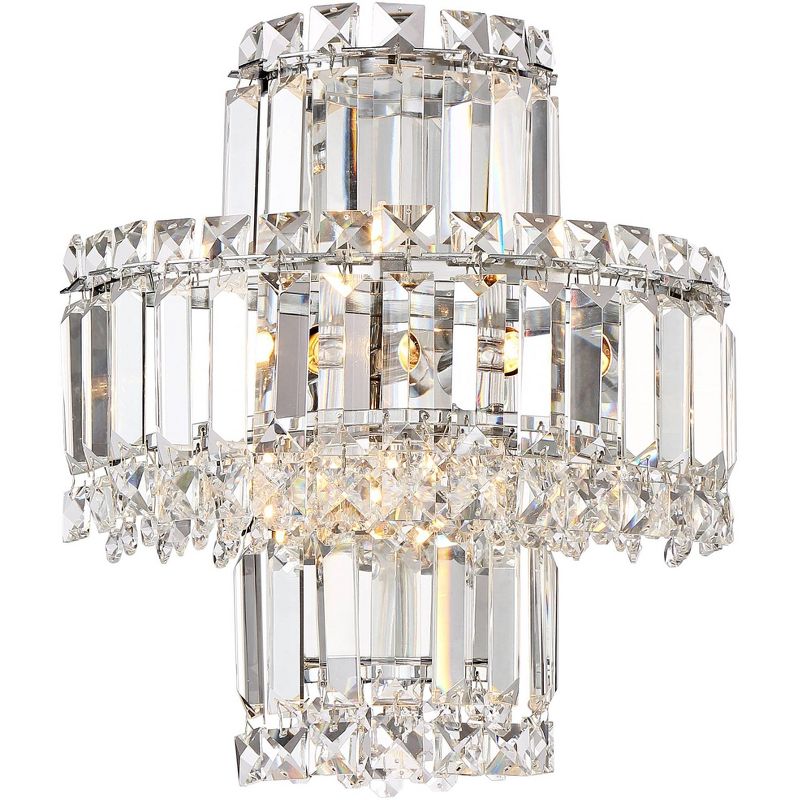 Vienna Full Spectrum Wall Light Sconce Chrome Hardwired 12 1/2" High Fixture Tiered Clear Crystal for Bedroom Bathroom Hallway