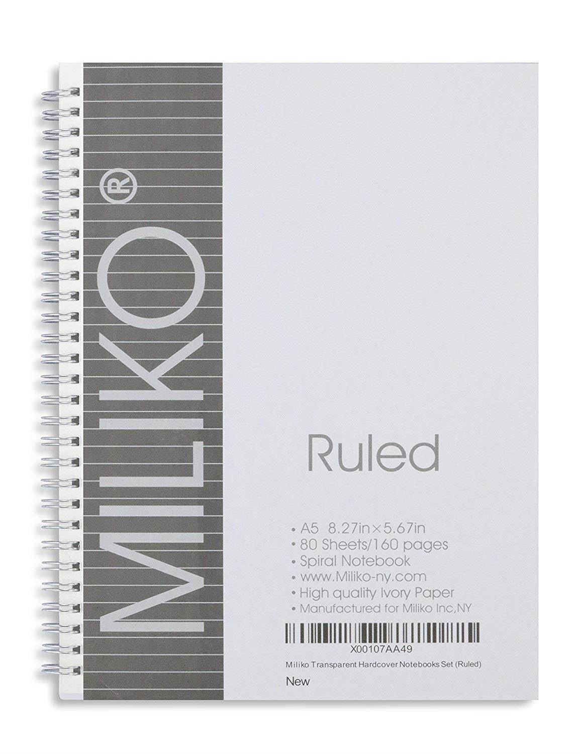 Miliko Transparent Hardcover A5 Ruled Wirebound/Spiral Notebook/Journal Set-2 Per Pack, 8.27"x5.67"(Ruled)