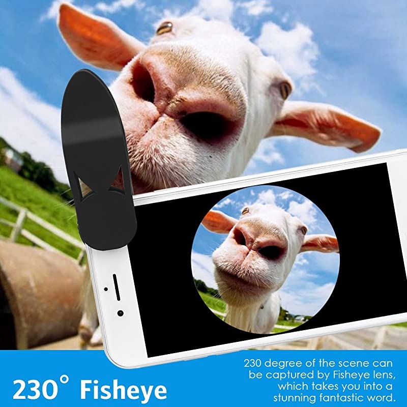 Camera Lens 198&deg; Fisheye Lens 15X Macro Lens 065X Wide Angle Lens ClipOn 3 in 1 Cell Lens for Live Video Compatible with iSamsung Other Smartphones