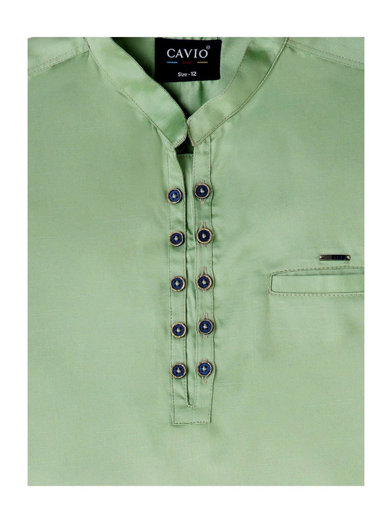 Cavio Kids Green Solid Full Sleeves Kurta