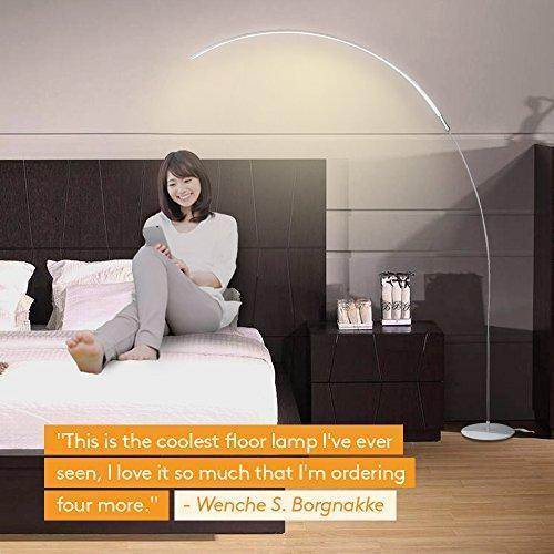 Brightech Sparq Arc LED Floor Lamp - Curved, Contemporary Minimalist Sleek Lighting &ndash;Glowing Warm White Light for Living Room, Bedroom, Dorm, or Office- Energy Efficient Dimmable Arched &ndash; Silver