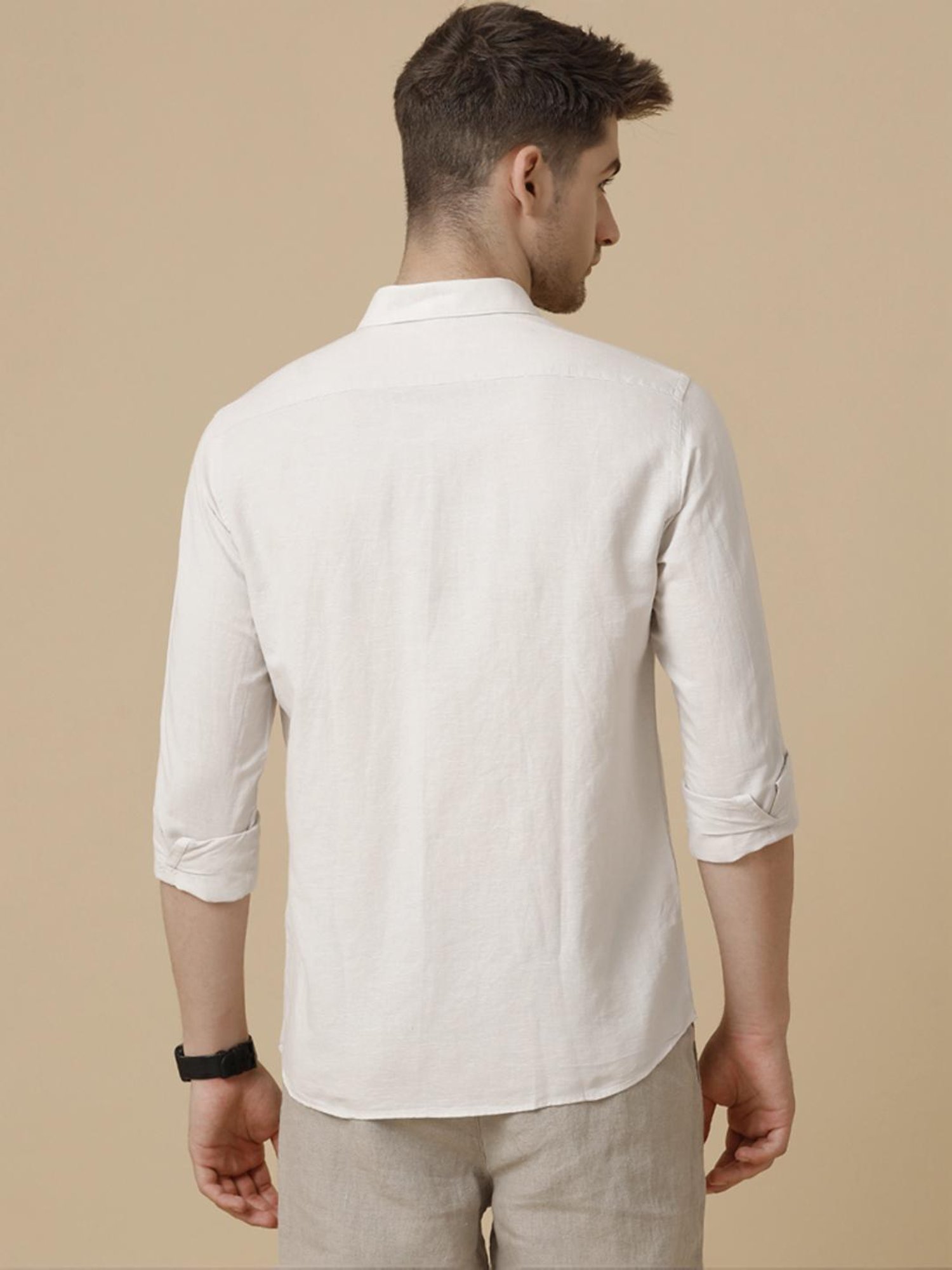 Linen Club Beige Linen Contemporary Fit Shirt