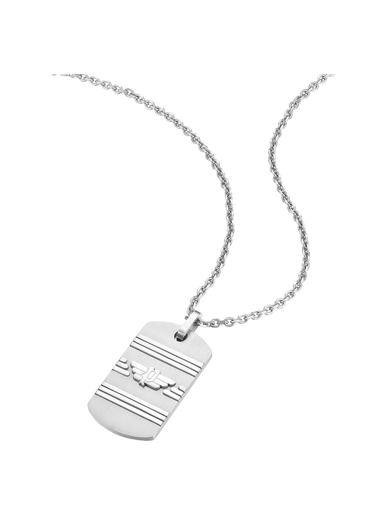 Police Revelry Wing Logo Tag Silver Necklace for Men