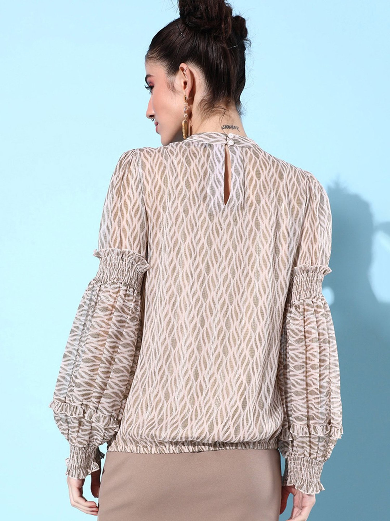 QUIERO Light Beige Textured Top