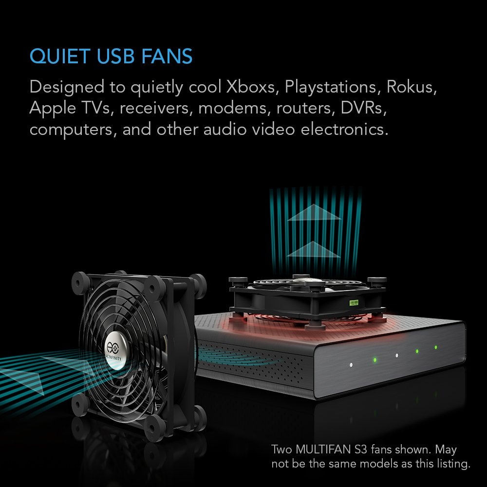AC Infinity MULTIFAN S1, Quiet 80mm USB Fan for Receiver DVR Playstation Xbox Computer Cabinet Cooling