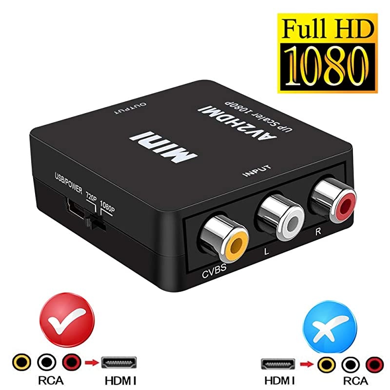 AV to HDMI Converter RCA to HDMI  1080P Mini RCA Composite Cvbs AV to HDMI Video Audio Converter Adapter Supporting PALNtsc for PC Laptop WII U Xbox PS4 PS3 TV STB VHS VCR Camera DVD