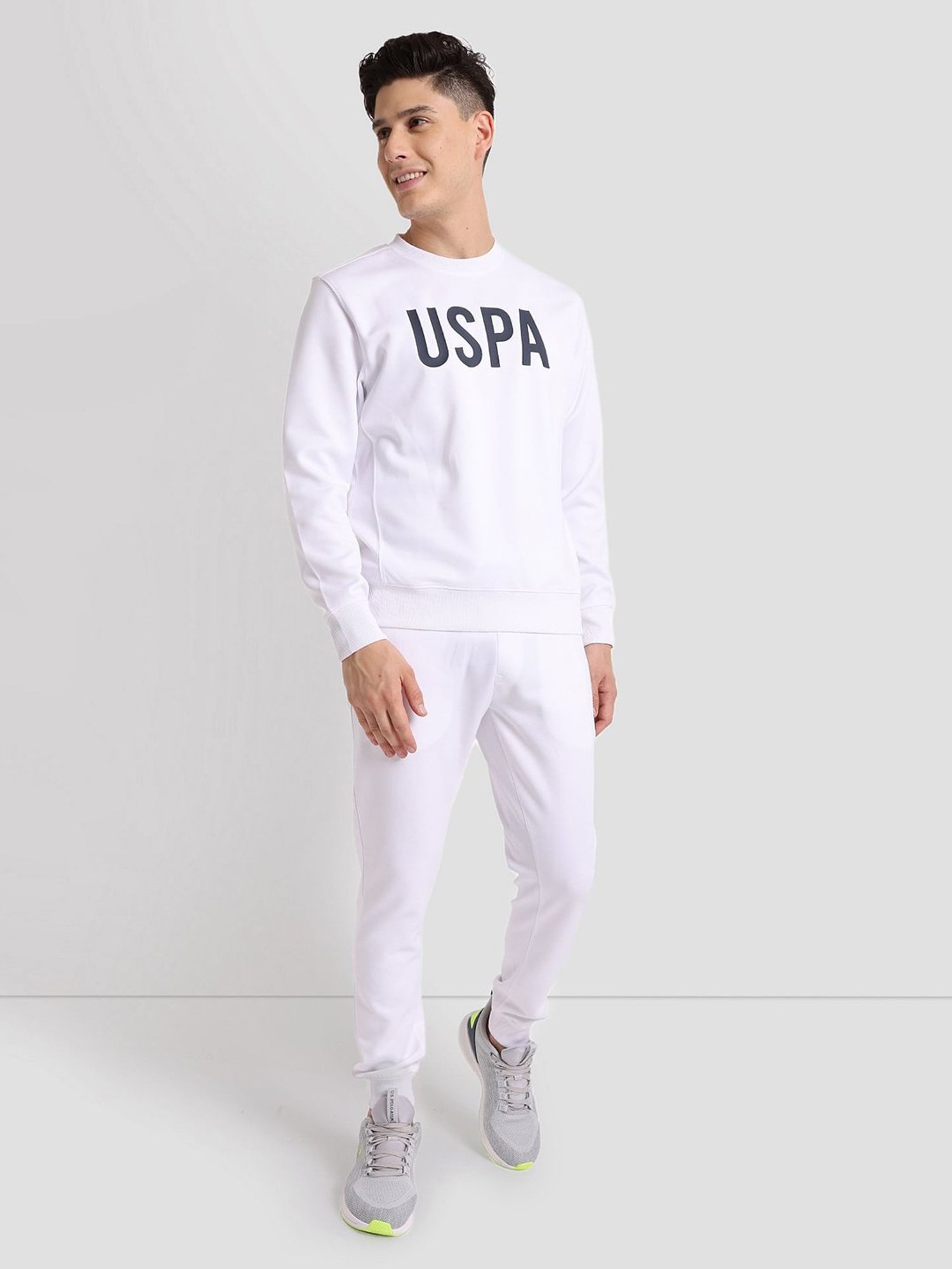 U.S. Polo Assn. White Regular Fit Round Neck Athletic Sweatshirt