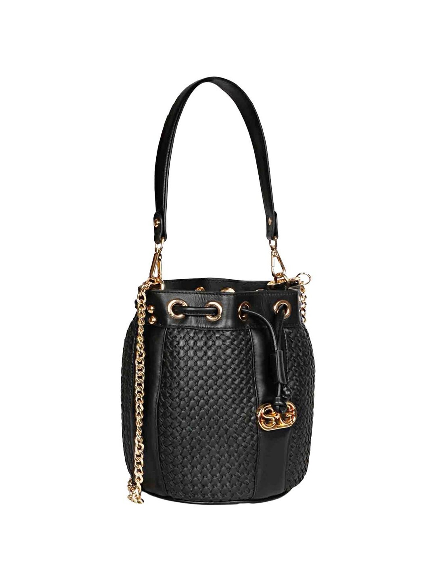 Saint G Black Textured Medium Bucket Bag
