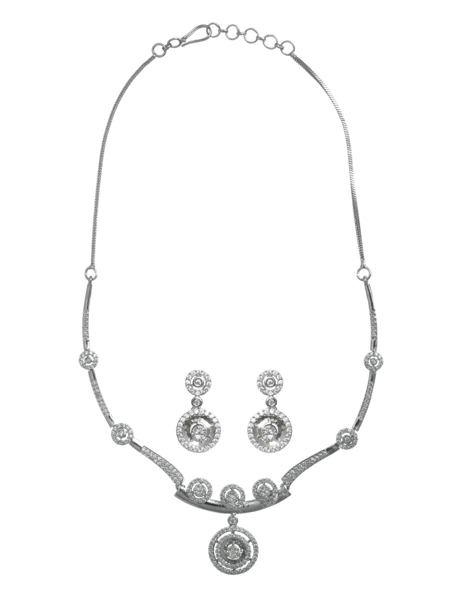 Aatmana Silver-Plated White American Diamond & CZ Stone-Studded Necklace Set