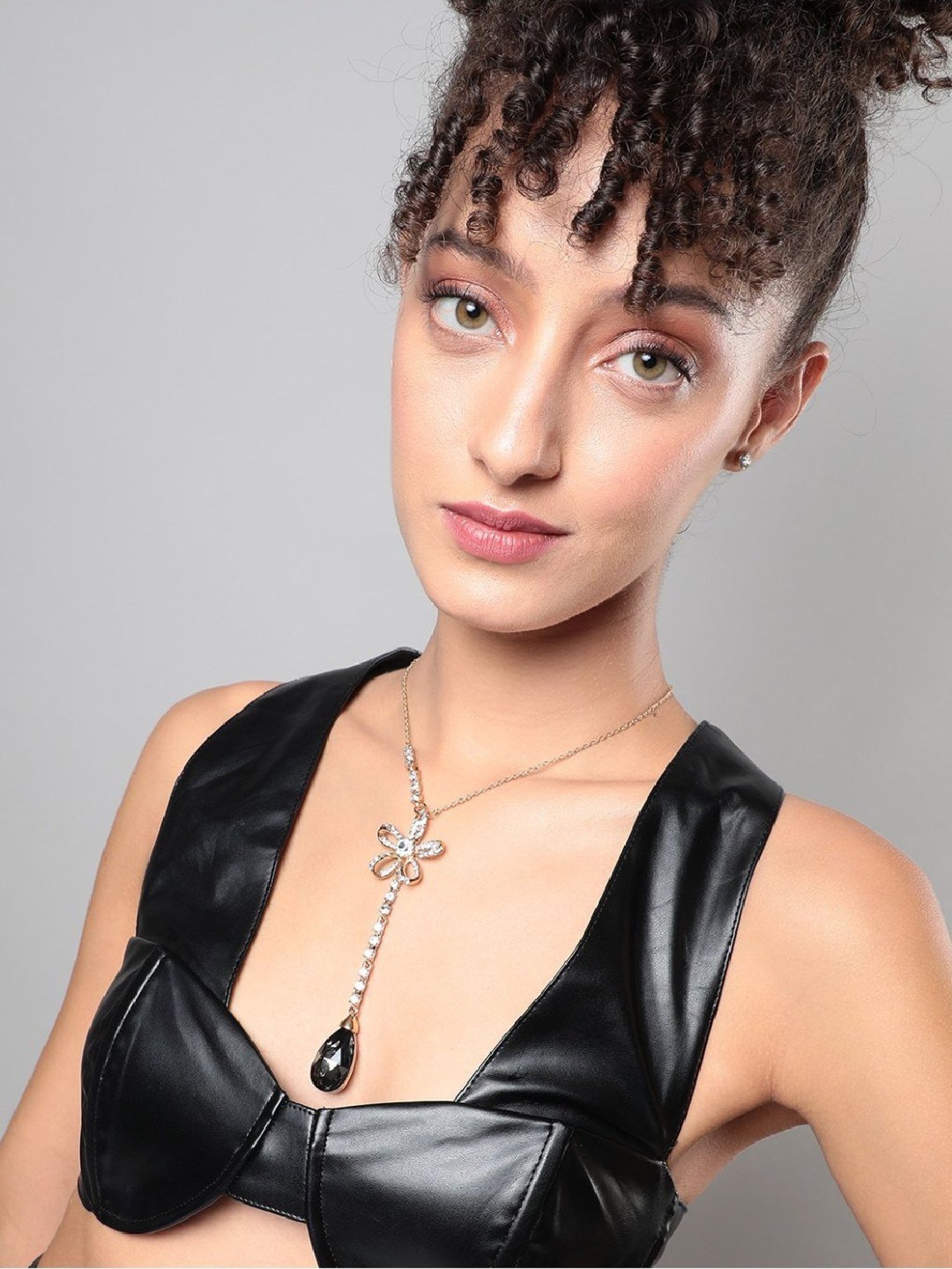 Sohi women's floral drop negligee necklace tourmaline black