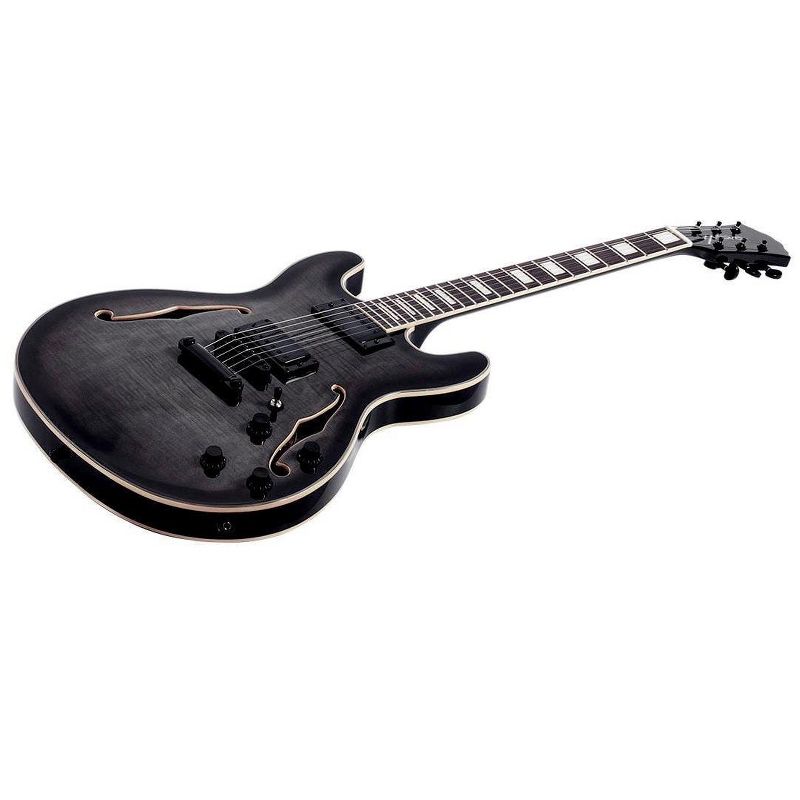 Monoprice Indio Boardwalk Flamed Maple Hollow Body Electric Guitar - Charcoal, With Gig Bag
