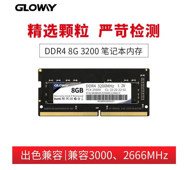 Gloway 8GB 260-Pin DDR4 SDRAM DDR4 3200 (PC4 25600) Notebook Memory Support Intel XMP 2.0