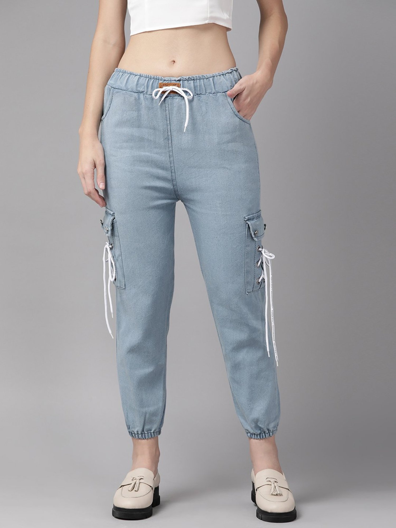 Aarika Blue Mid Rise Joggers