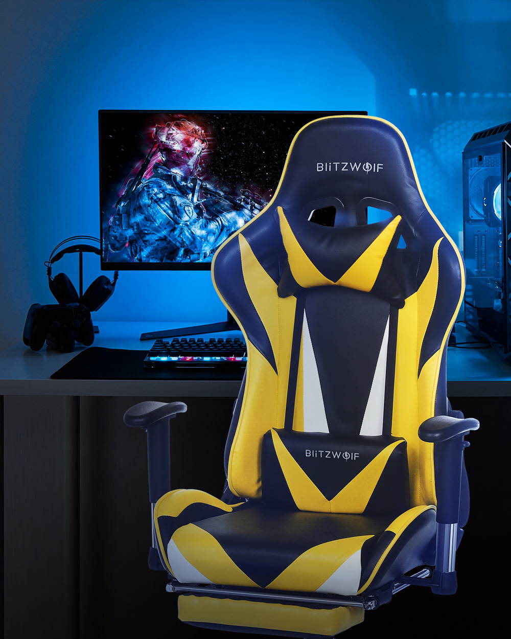 Gaming Chair Office Chair High Back Computer Chair Ergonomic Design 180&deg;Reclining Adjustable Armrest Footrest Widen Backrest Home Office - Yellow