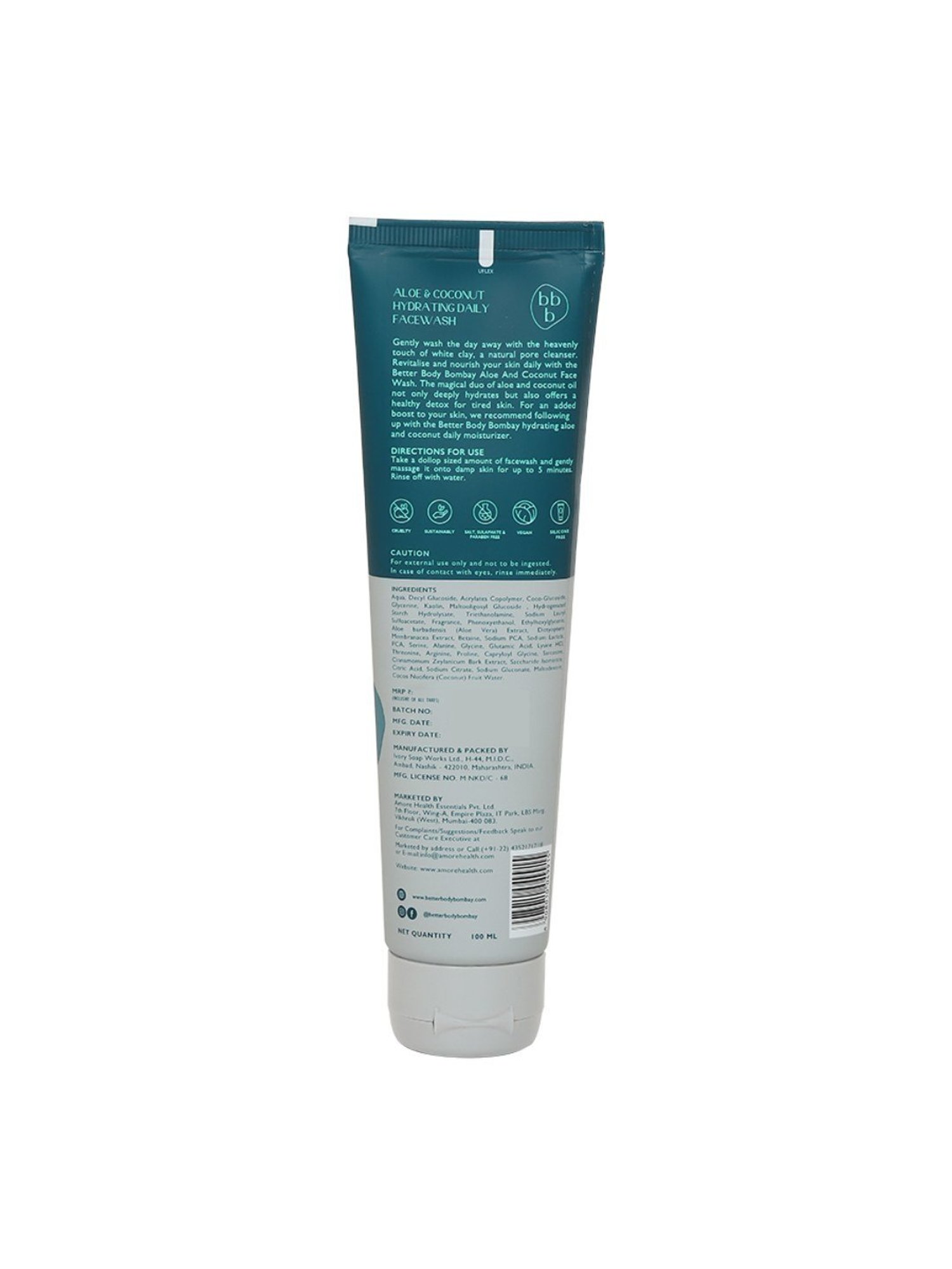 bbb Better Body Bombay Aloe & Coconut Hydrating Daily Face Wash - 100 ml