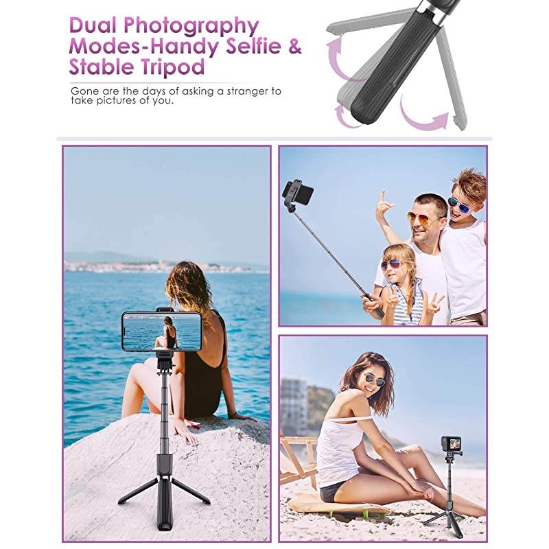 Selfie Stick Tripod,  Lightweight Aluminum All in One Extendable Selfie Stick Bluetooth with Remote Compatible with iPhone 12/12 Pro/11/XS Max/XS/XR/8P, Galaxy S20/S10/S9, Gopro, Small Camera