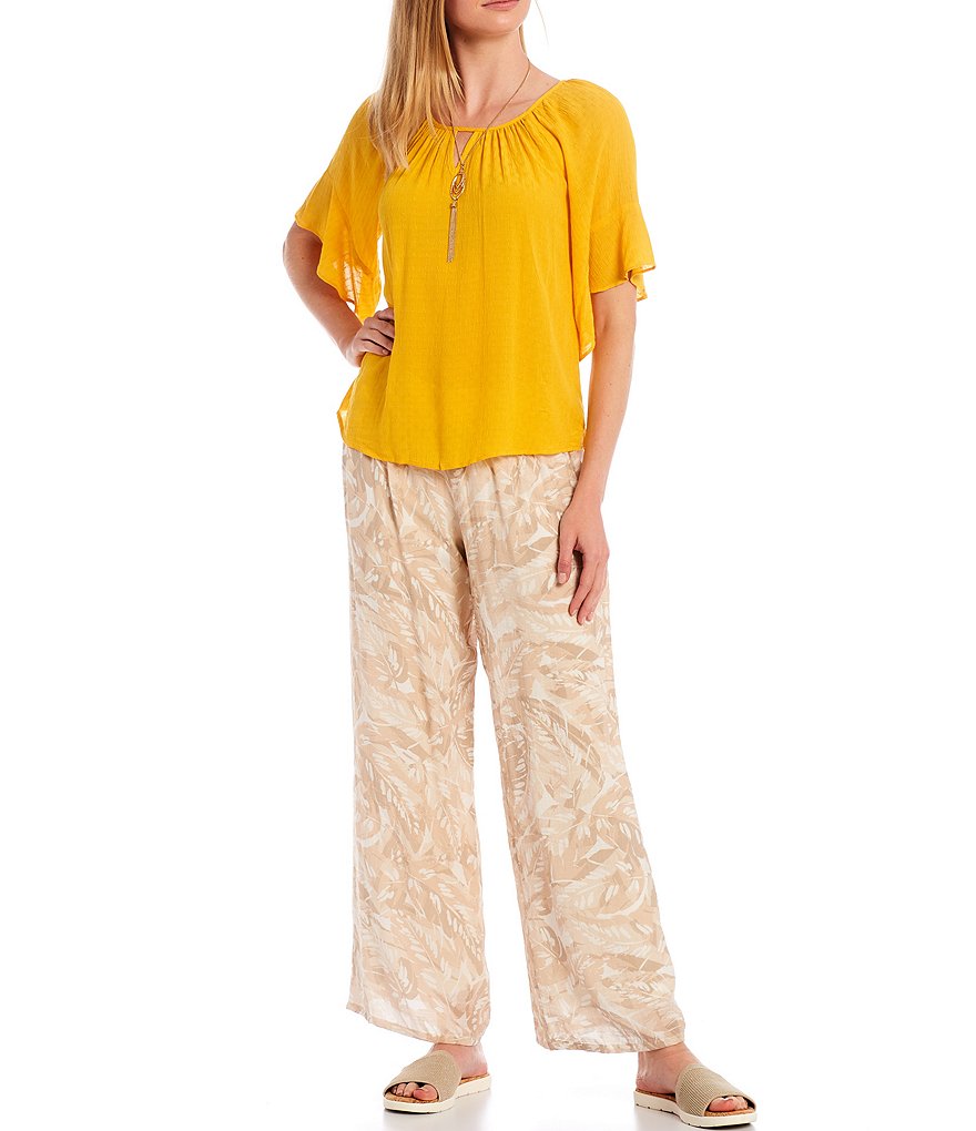 I.N. Studio Petite Size Keyhole Neck 3/4 Raglan Bell Sleeve Necklace Top