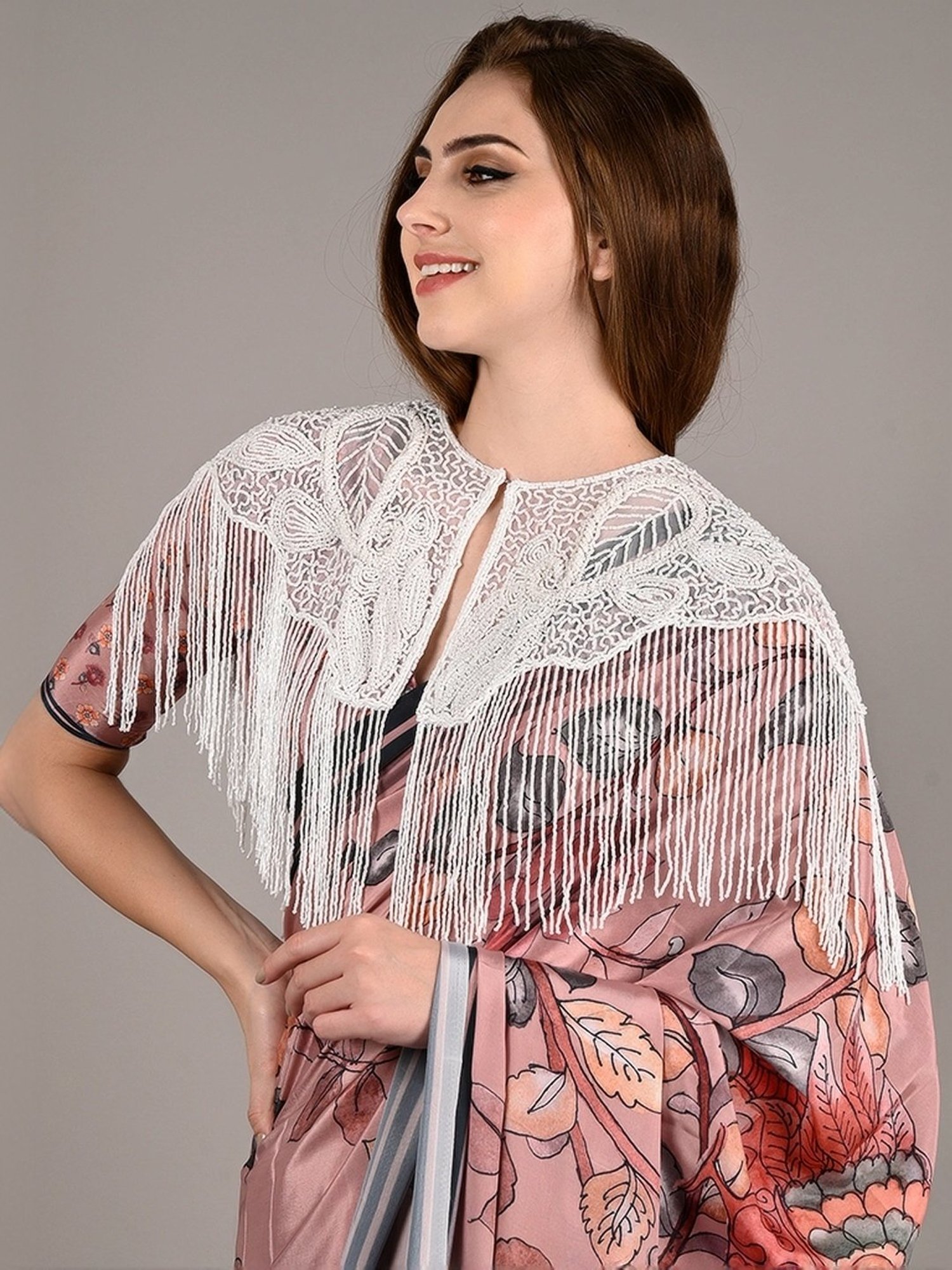 Odette White Embellished Fancy Cape