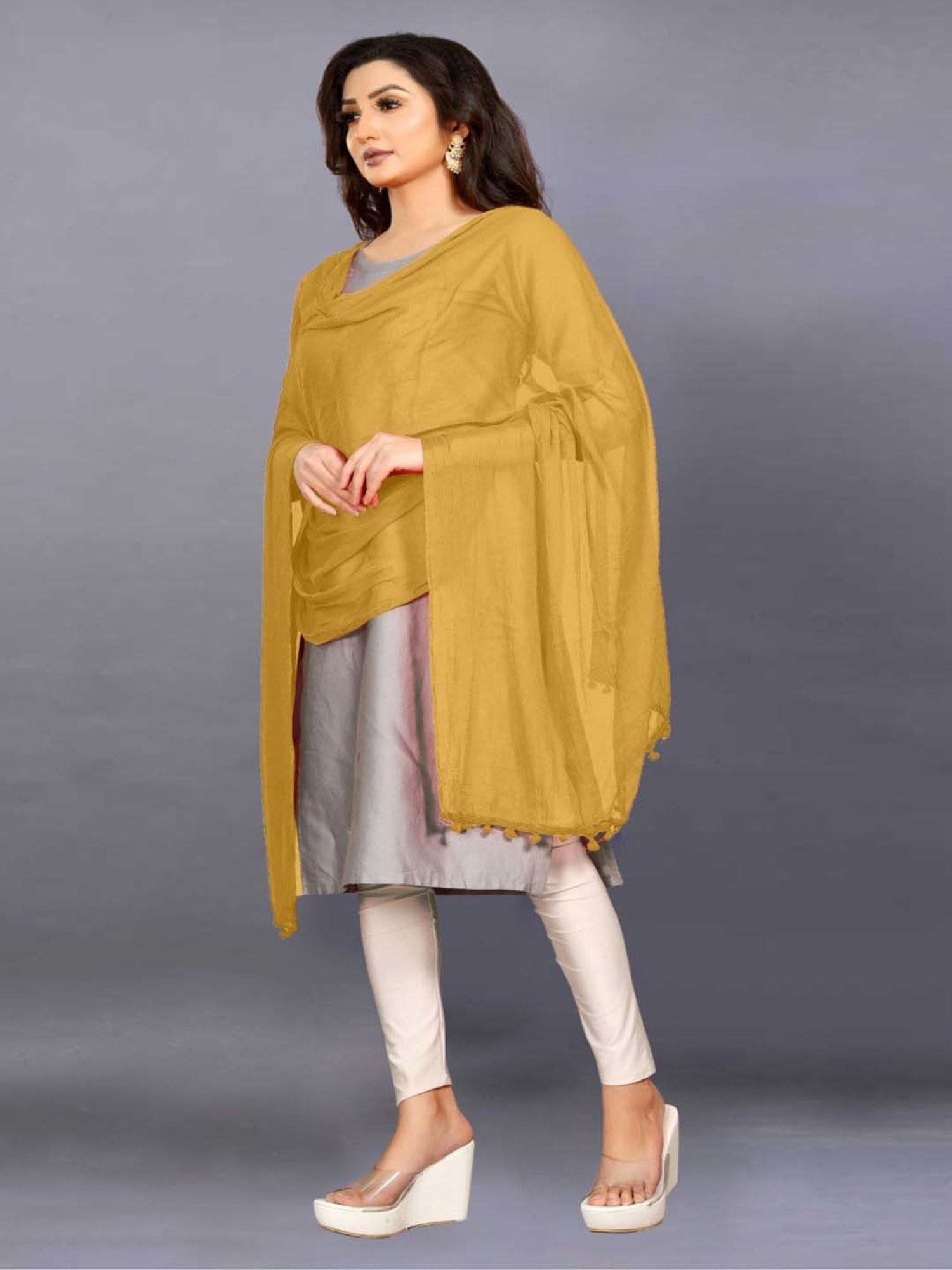 APNISHA Yellow Plain Dupatta
