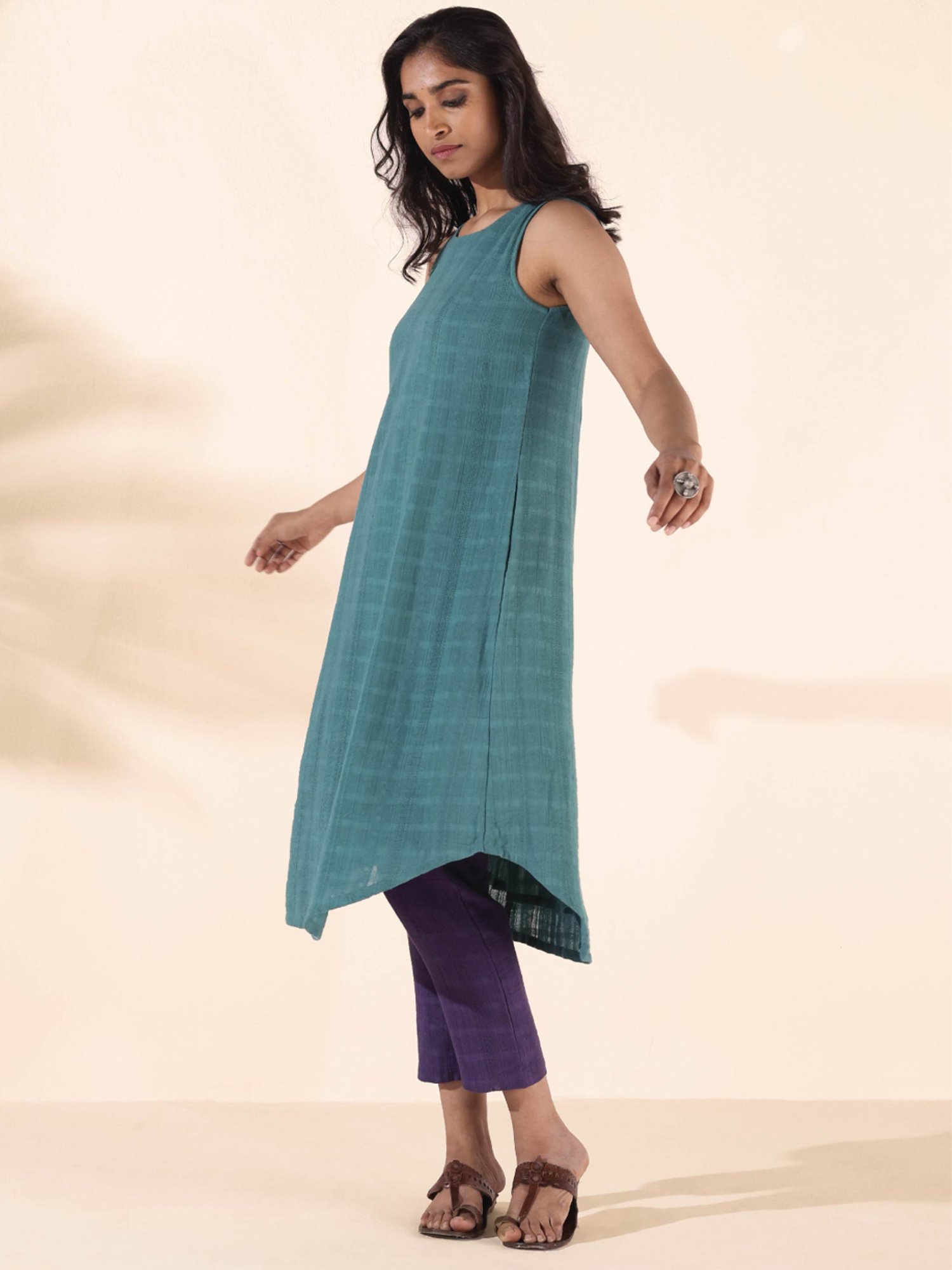 true Browns Blue & Purple Cotton Chequered Kurta Pant Set