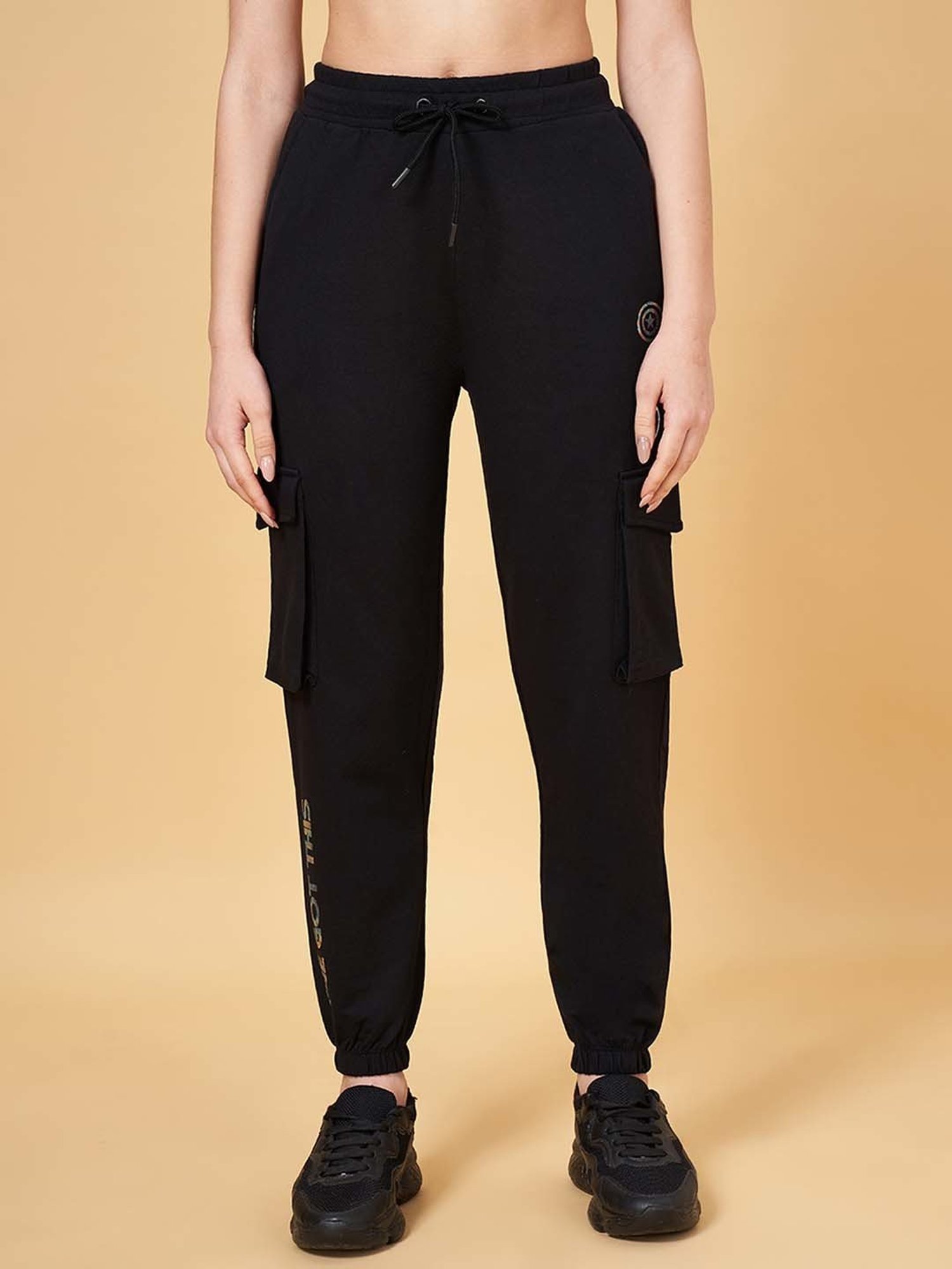 Ajile by Pantaloons Pirate Black Cotton Printed Sports Joggers