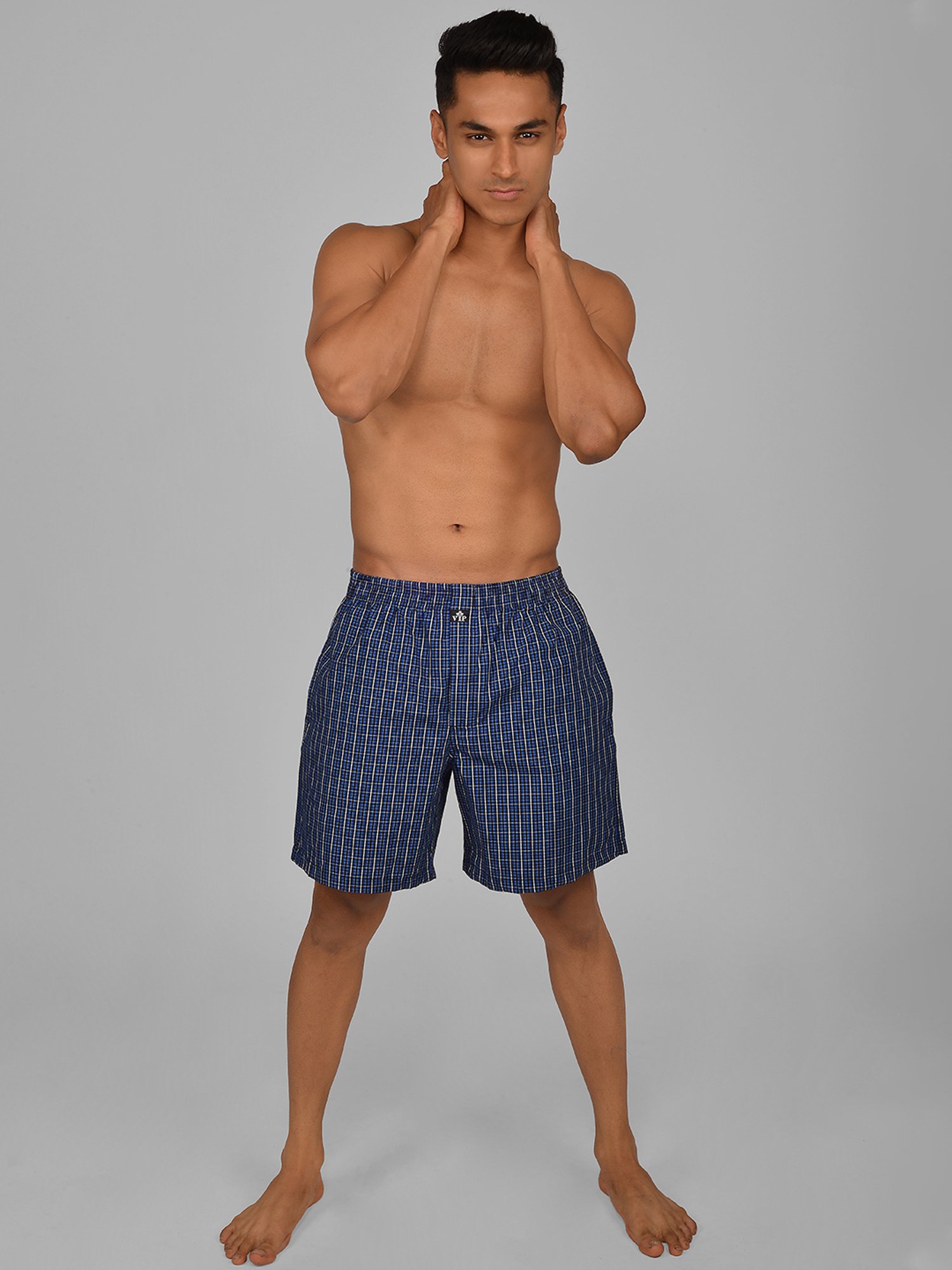 VIP Blue Relaxed Fit Check Boxers - Pack of 2