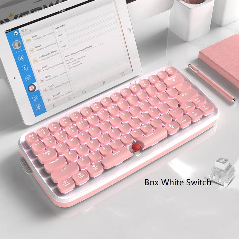Ajazz-Zero  Ergonomic Design,Cool Exterior Bluetooth Wireless and Type-c- USB Wired Dual Mode Connectivity, 79keys  Mechanical RGB Backlit Keyboard For Office And Game - Pink(Box Black Switch)
