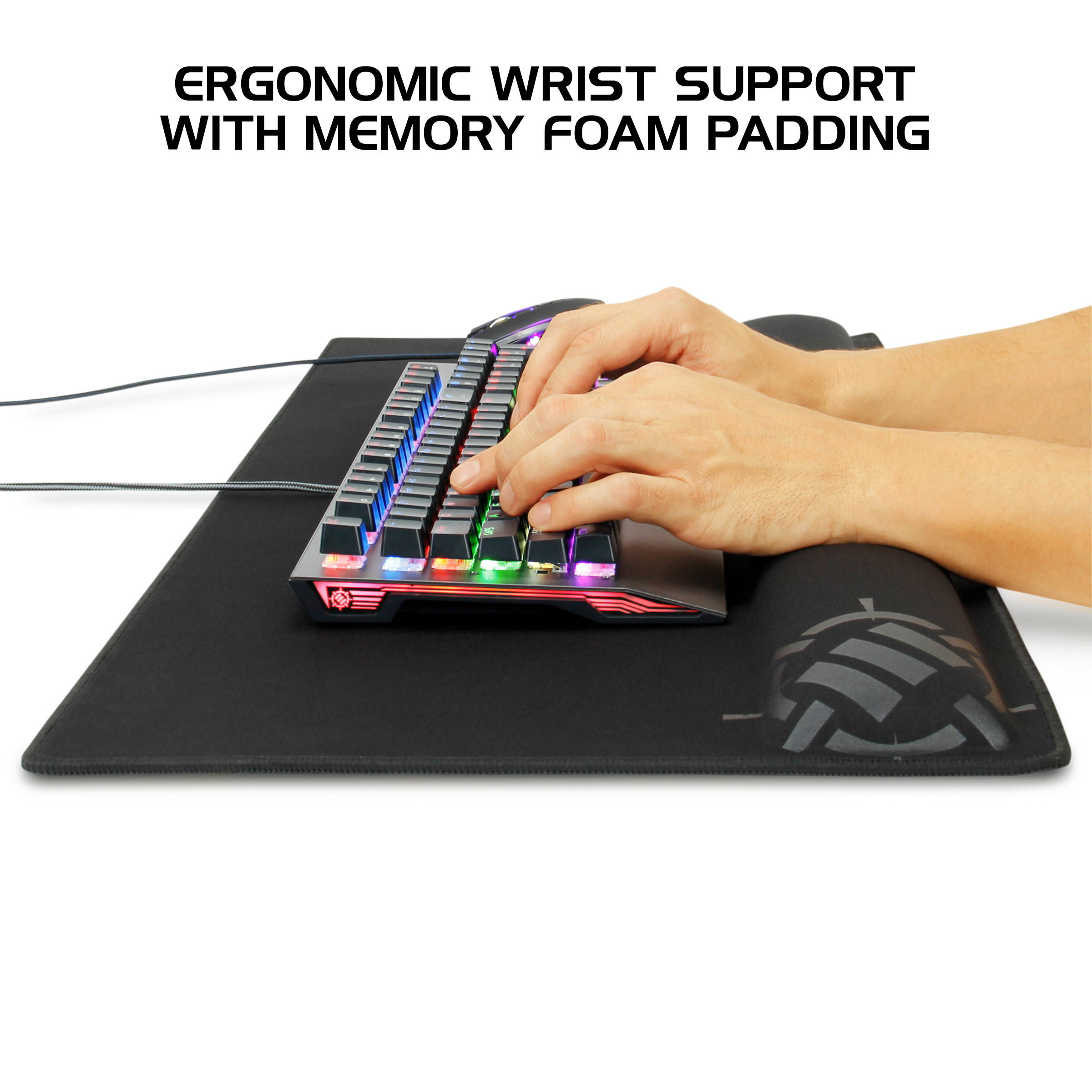 enhance large extended gaming mouse pad with memory foam wrist rest support by 31.5 x 13.78 x 1 inches  antifray stitching & premium soft tracking mat surface black