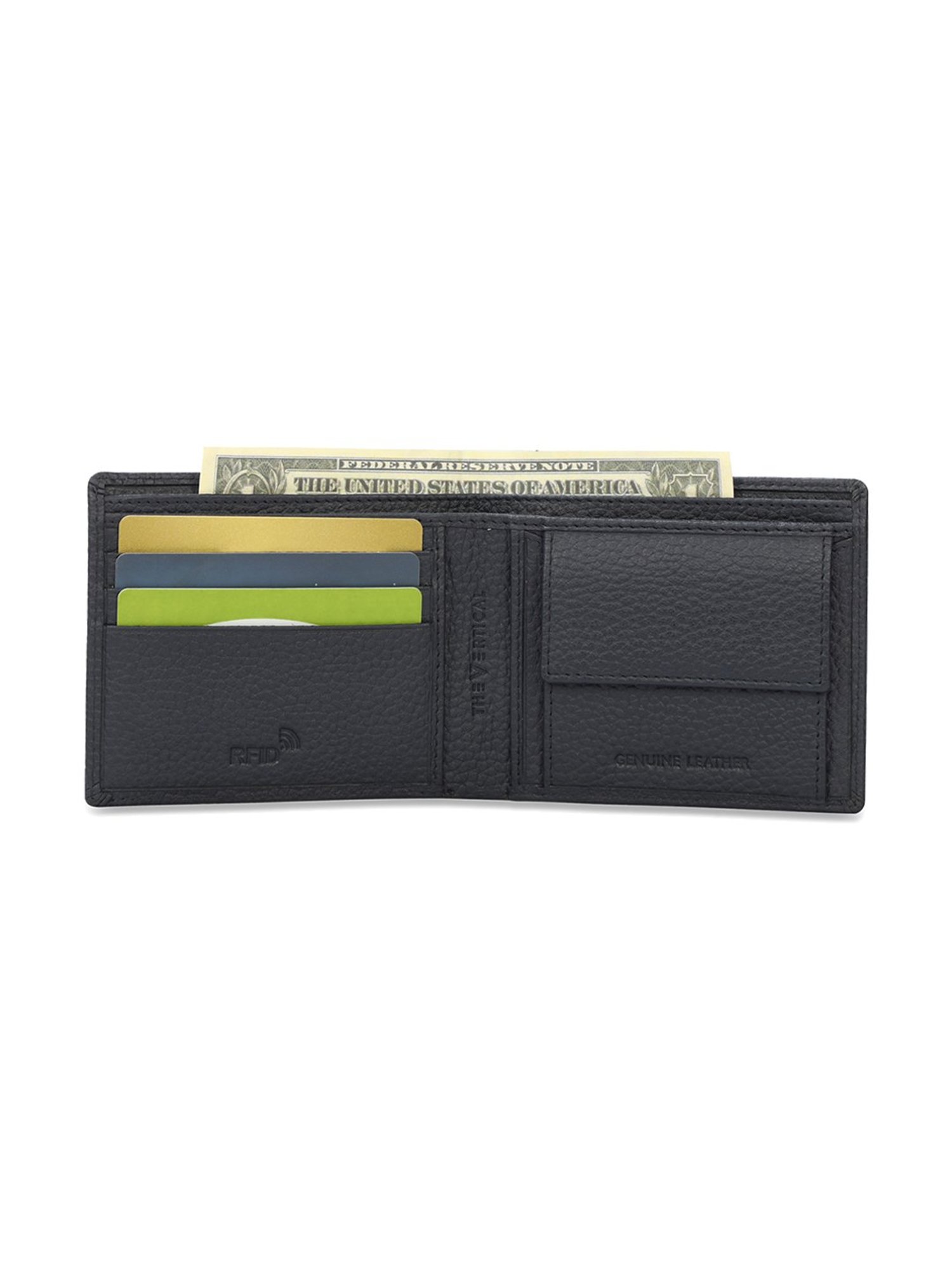 The Vertical Navy Blue Textured Leather Bi-Fold Wallet for Men