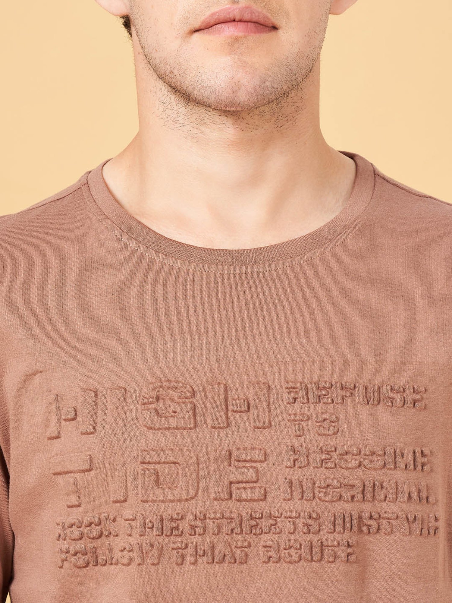Street 808 by Pantaloons Light Brown Cotton Regular Fit Printed T-Shirt