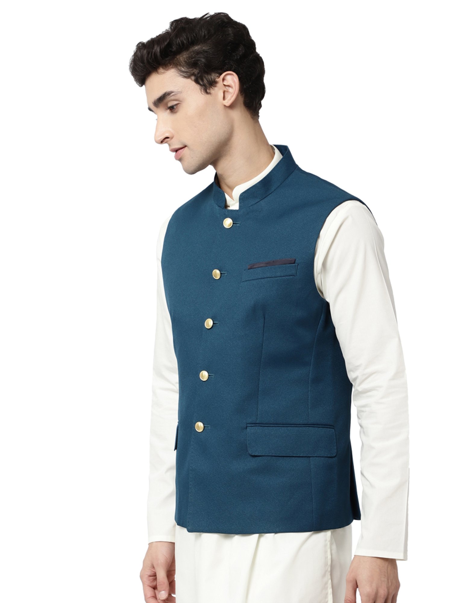 Ad By Arvind Teal Blue Regular Fit Nehru Jacket