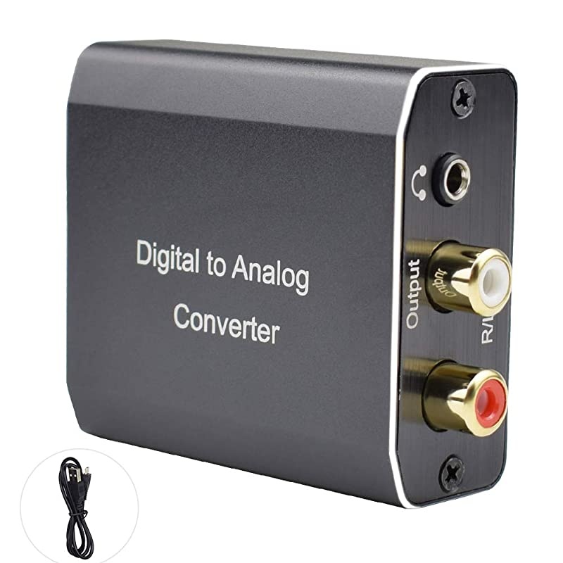 192KHz Digital to Analog Converter  Aluminum Audio DAC Optical Toslink SPDIF or Coaxial to Stereo RL and 35 mm Jack Support Dual Ports Output Simultaneously Compatible with PS4 TV Set TV Bo