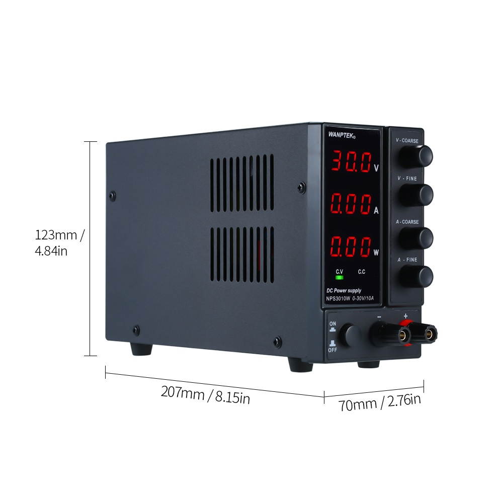 WANPTEK NPS3010W 0-30V 0-10A Switching DC Power Supply 3 Digits Display LED High Precision Adjustable Mini Power Supply AC 115V/230V 50/60Hz Voltage & Current Regulated Dual Output