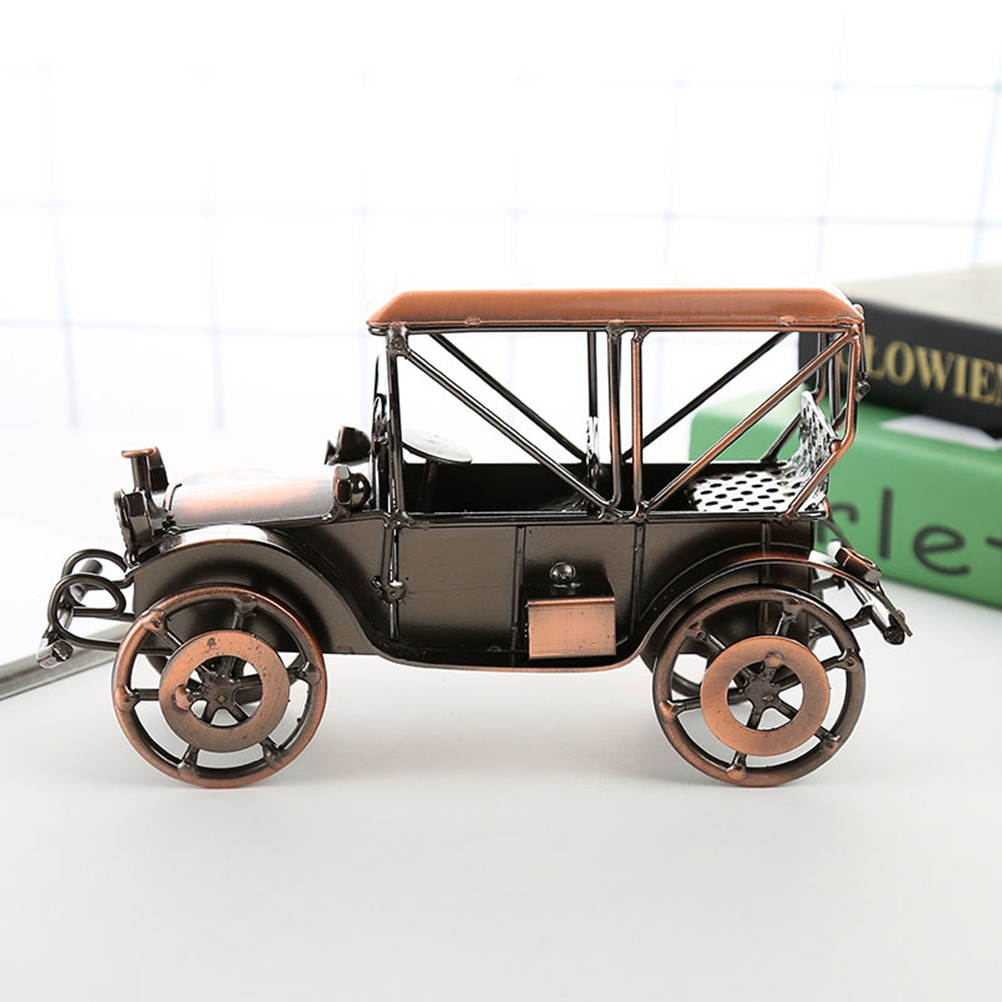 Metal Antique Vintage Car Model Home Decor Ornaments Handmade Handcraft Collections Vehicle Toys (Grey)