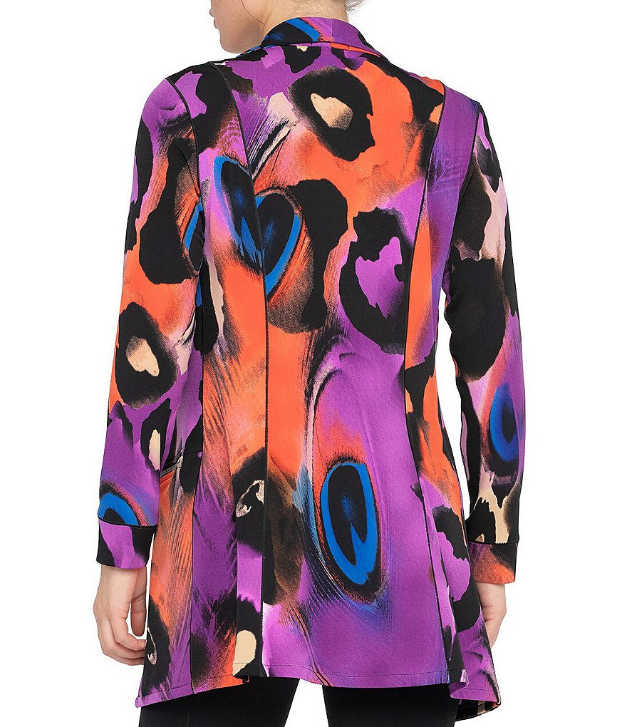 Eva Varro Animal Print Knit Wing Collar Open-Front Long Jacket