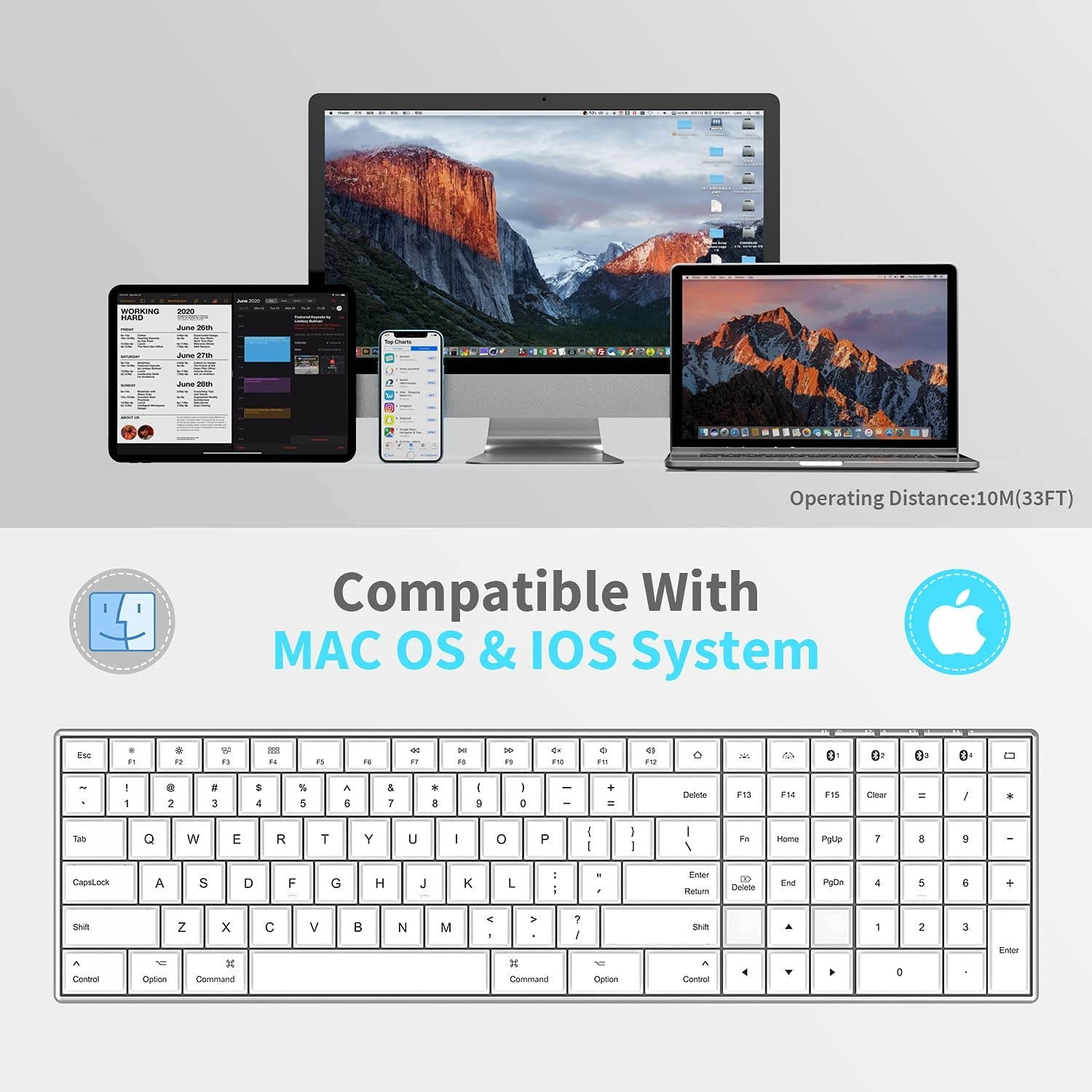 Multi-Device Backlit Bluetooth Keyboard for Mac,Jelly Comb Altra Slim 7 Color Illuminated Rechargeable Keyboard (Packaging May Vary)