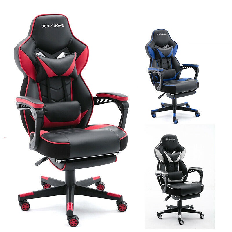 Gaming Chair Racing Style Leather Office Recliner Computer Seat Swivel Footrest