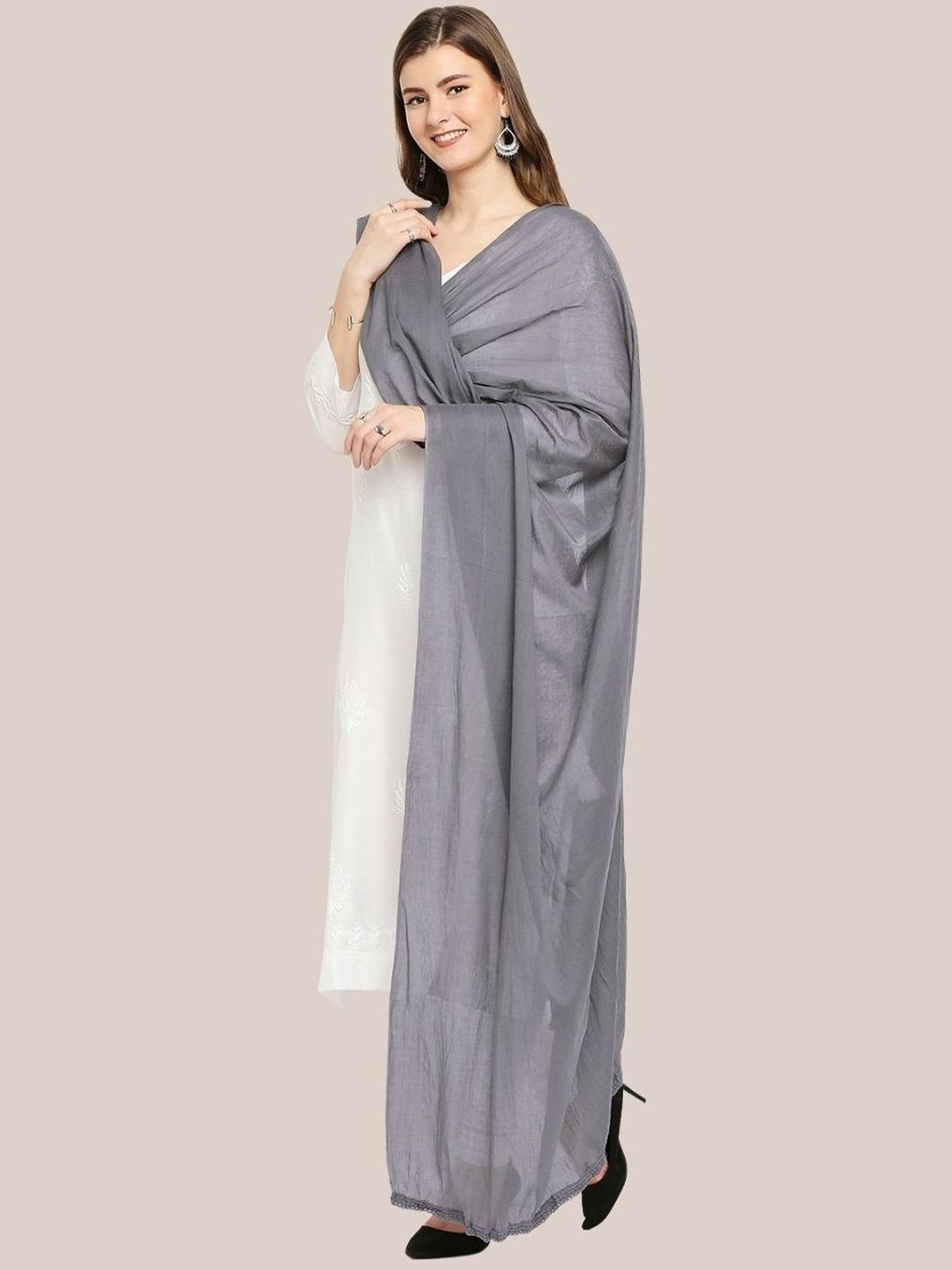 Dupatta Bazaar Steel Grey Cotton Dupatta
