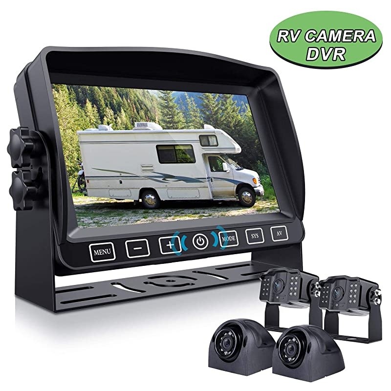 Backup Camera with 7" Touch Button Monitor Built-in Recorder for RV Semi Box Truck Trailer Motorhome, FHD DVR Screen + Waterproof Rear & Side View Backing Up Camera System for Reversing/Driving