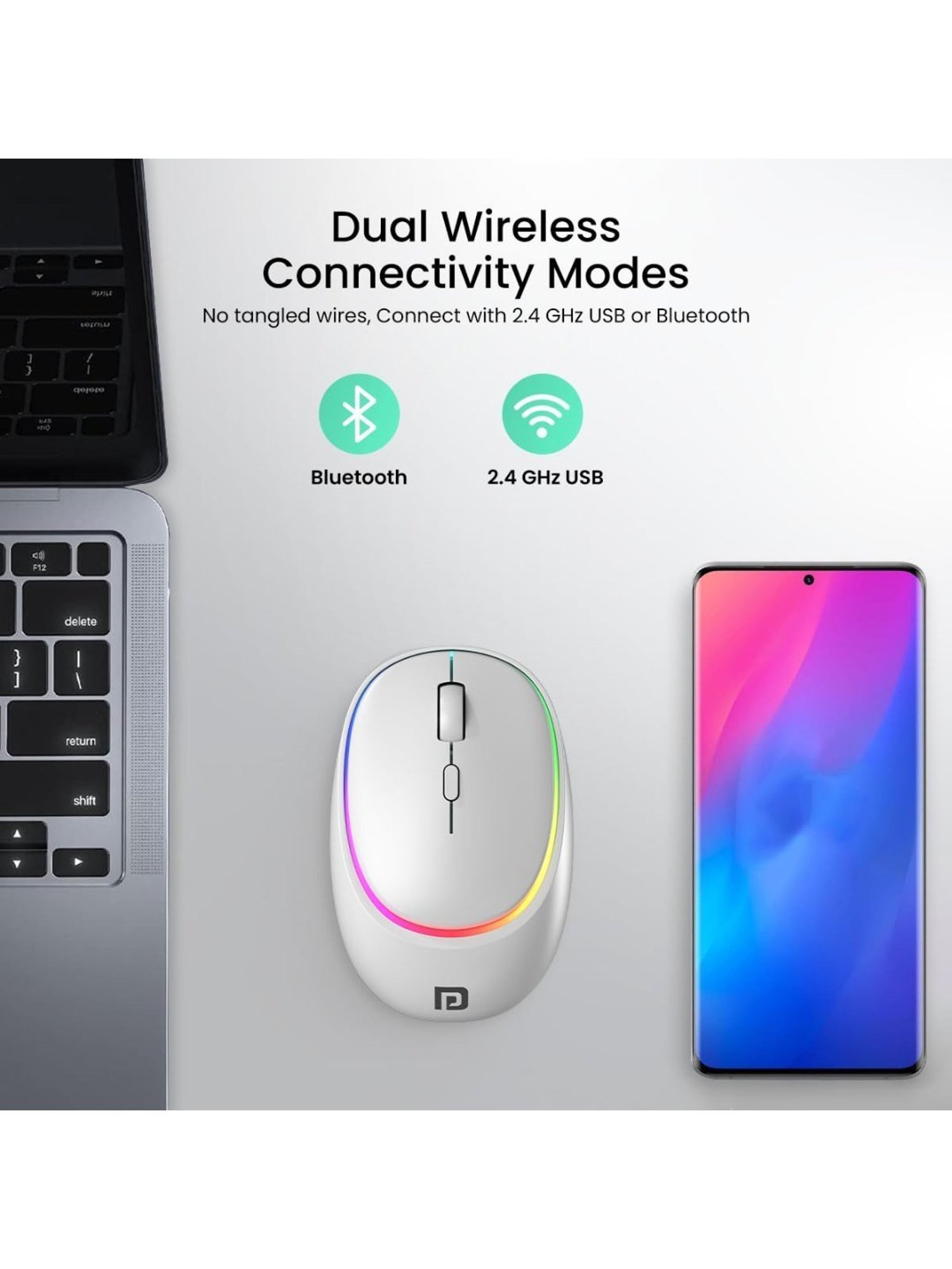 Portronics Toad IV Wireless Bluetooth Mouse with 2.4 GHz Dual Connectivity (White)