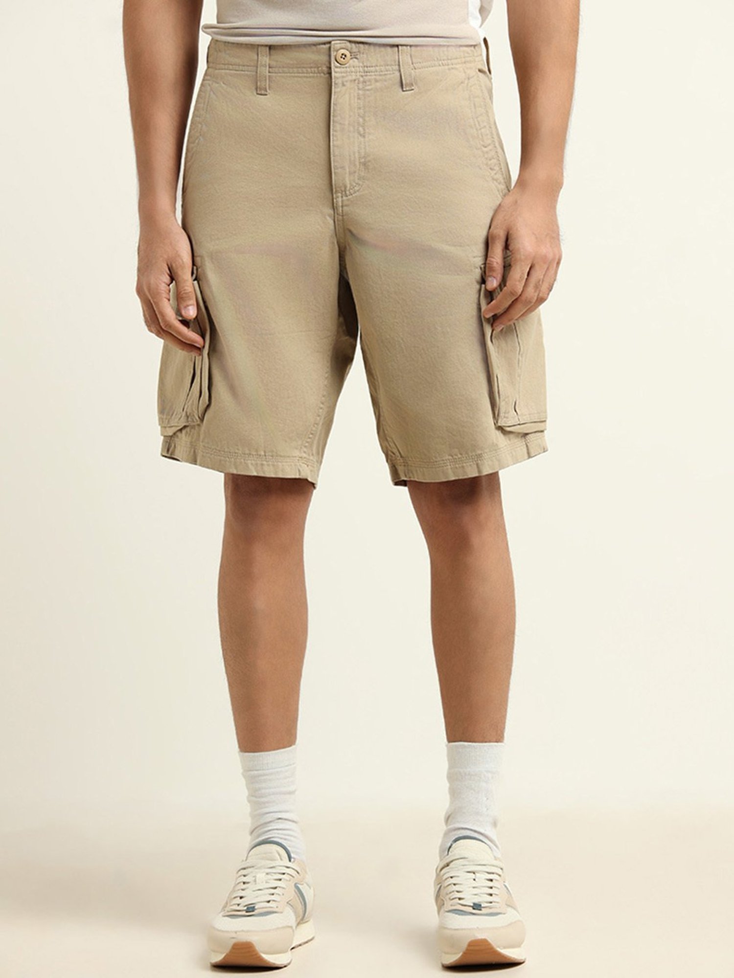WES Casuals by Westside Beige Relaxed Fit Cargo Shorts