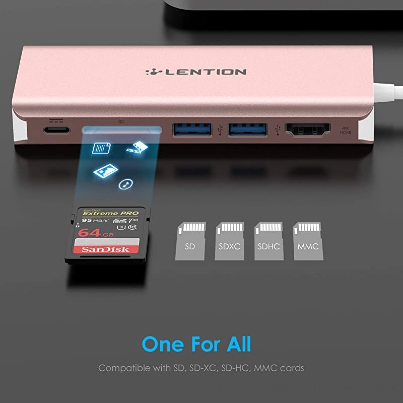 USBC Digital AV Multiport Hub with 4K HDMI 2 USB 30 Card Reader Type C Charging Gigabit Ethernet Adapter Compatible 20202016 MacBook Pro New Mac AirSurface More CBC68 Rose Gold