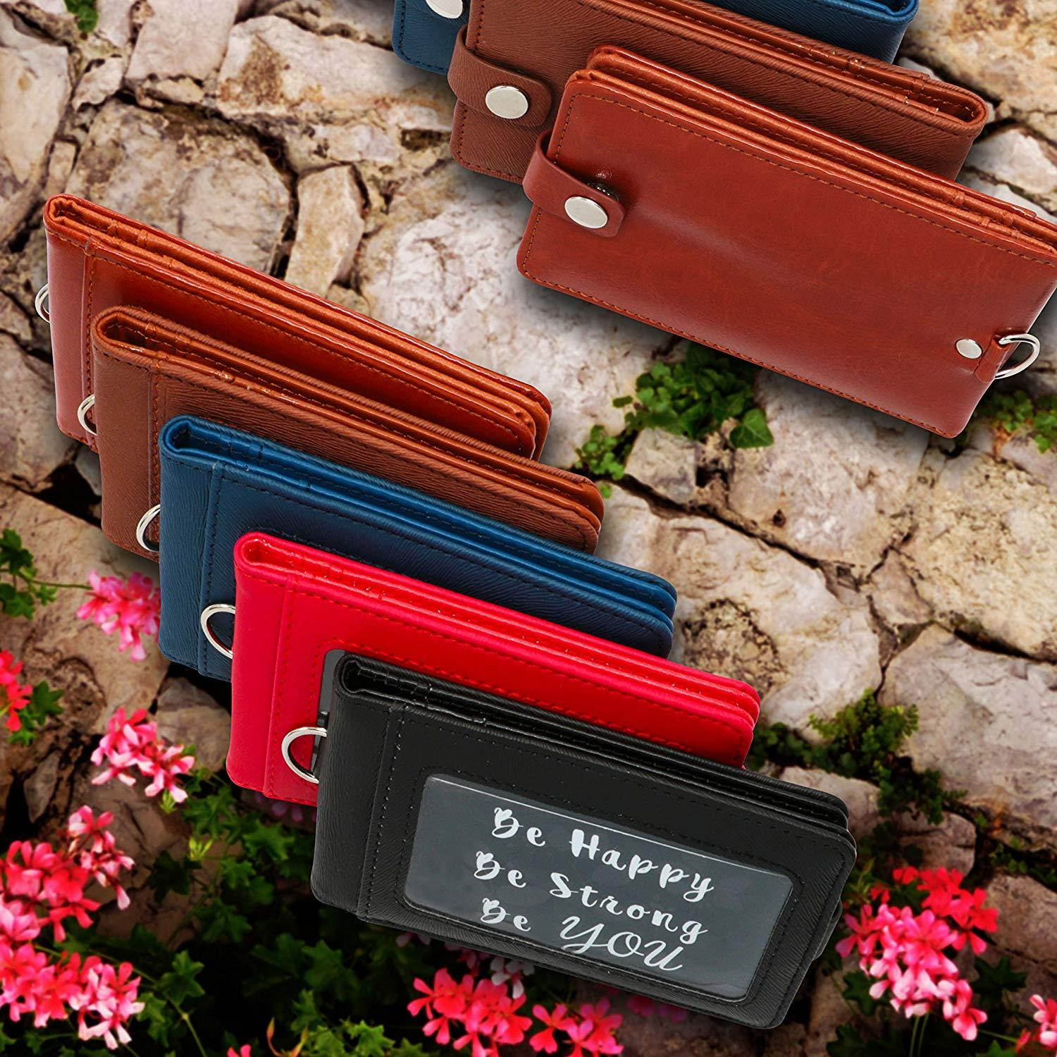 PU Leather Lanyard with Detachable Bifold Wallet with 2 ID Badge Holder Windows & 3 Card Pockets. Carabiner Keychain Flashlight with Key Ring. 17.5'' PU Leather Neck Strap. Gray Color.